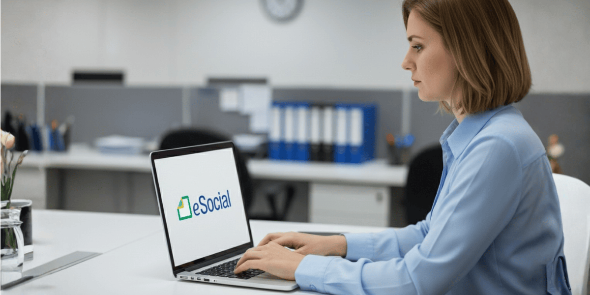 Mulher fazendo o envio de informações no esocial - Gestão de SST - Qualitá Mais